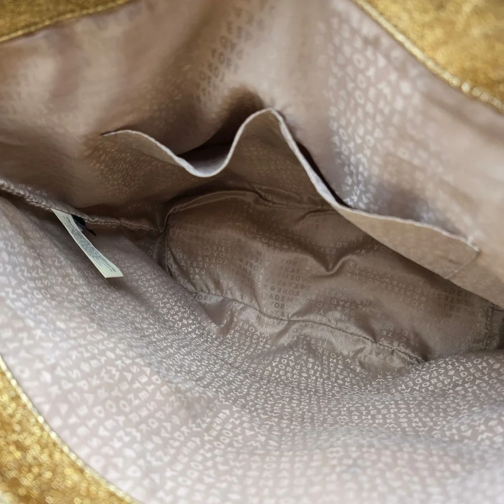 Kate Spade Live Colorfully Gold Glitter Tote Bag Black Patent Handles Large